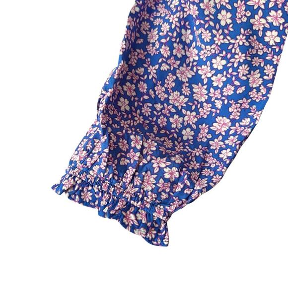 J Crew Dress Womens Small Blue Pink Floral Long Sleeve Smocked Maxi coquette - Picture 5 of 16